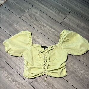 Blue Blush Light Green Puff Sleeve Blouse
